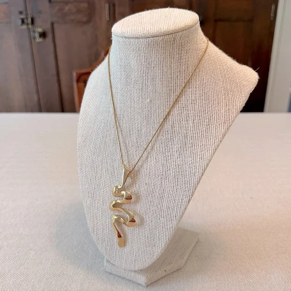 Vintage Landau Necklace Gold Ribbon Swirl Pendant on 16" Snake Chain w/Extender - Picture 3 of 12